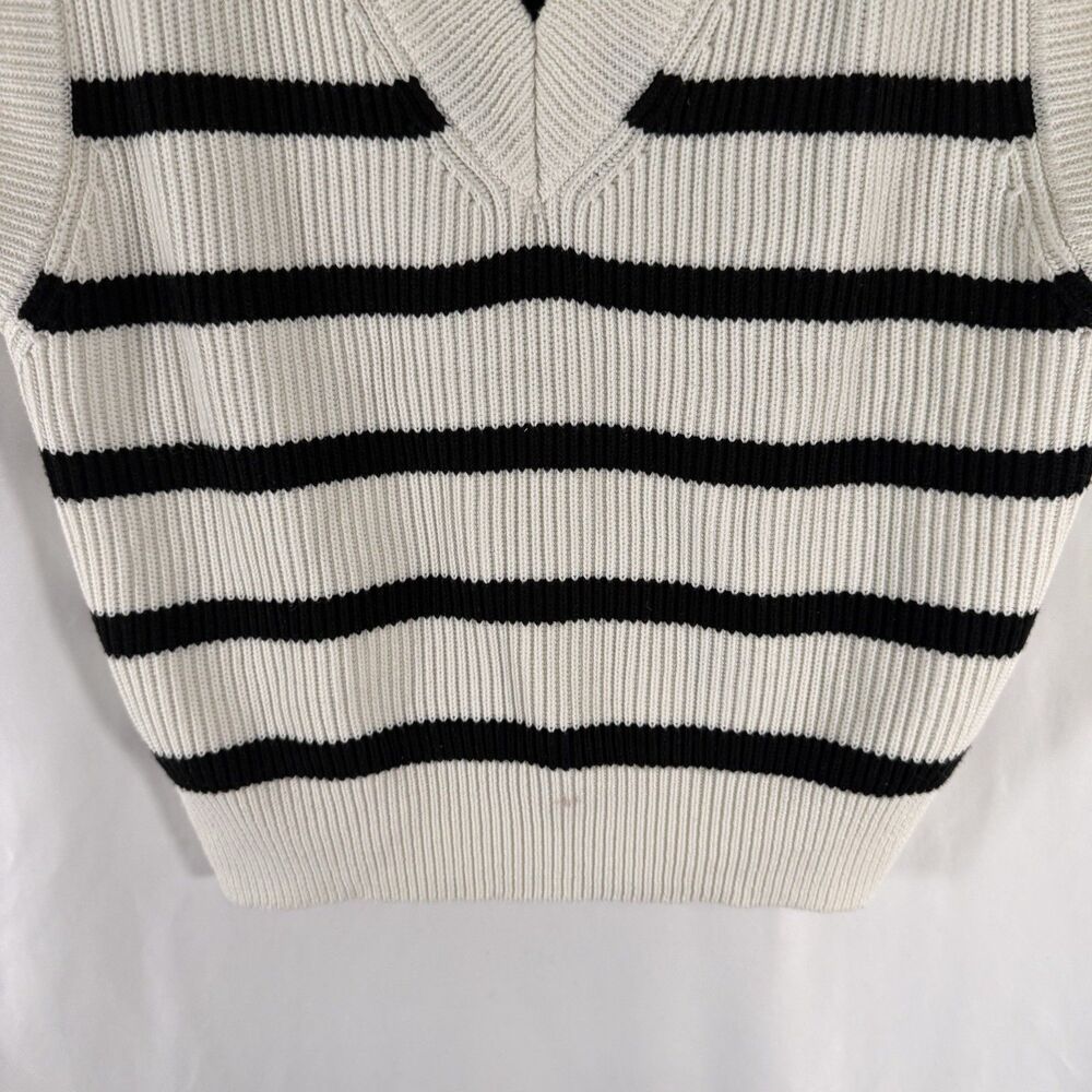 English Factory Vest Women's Medium White Black Striped Knit Vneck Pullover - Picture 3 of 10